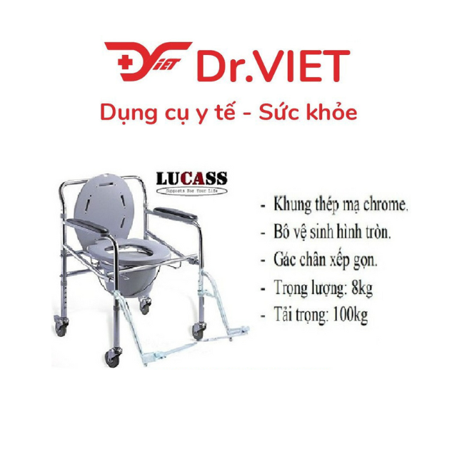 Ghế bô Lucass GX-300 xe lăn có đệm da, bánh xe, chỗ gác chân, bộ xếp gọn tiện lợi cho người lớn tuổi