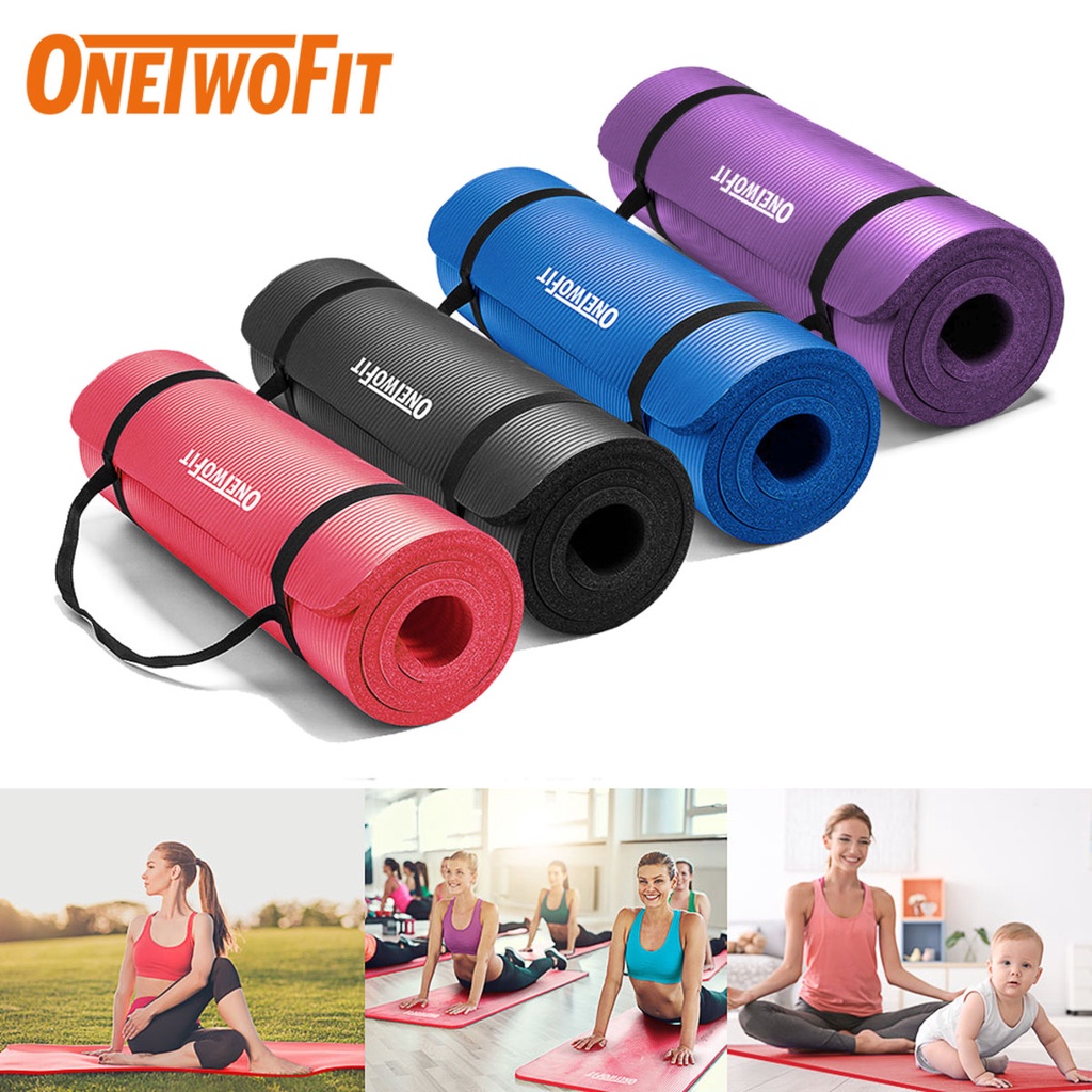 OneTwoFit Thảm tập yoga chống trượt dày 10mm có túi đựng yoga mat 183cm x 61cm OT059