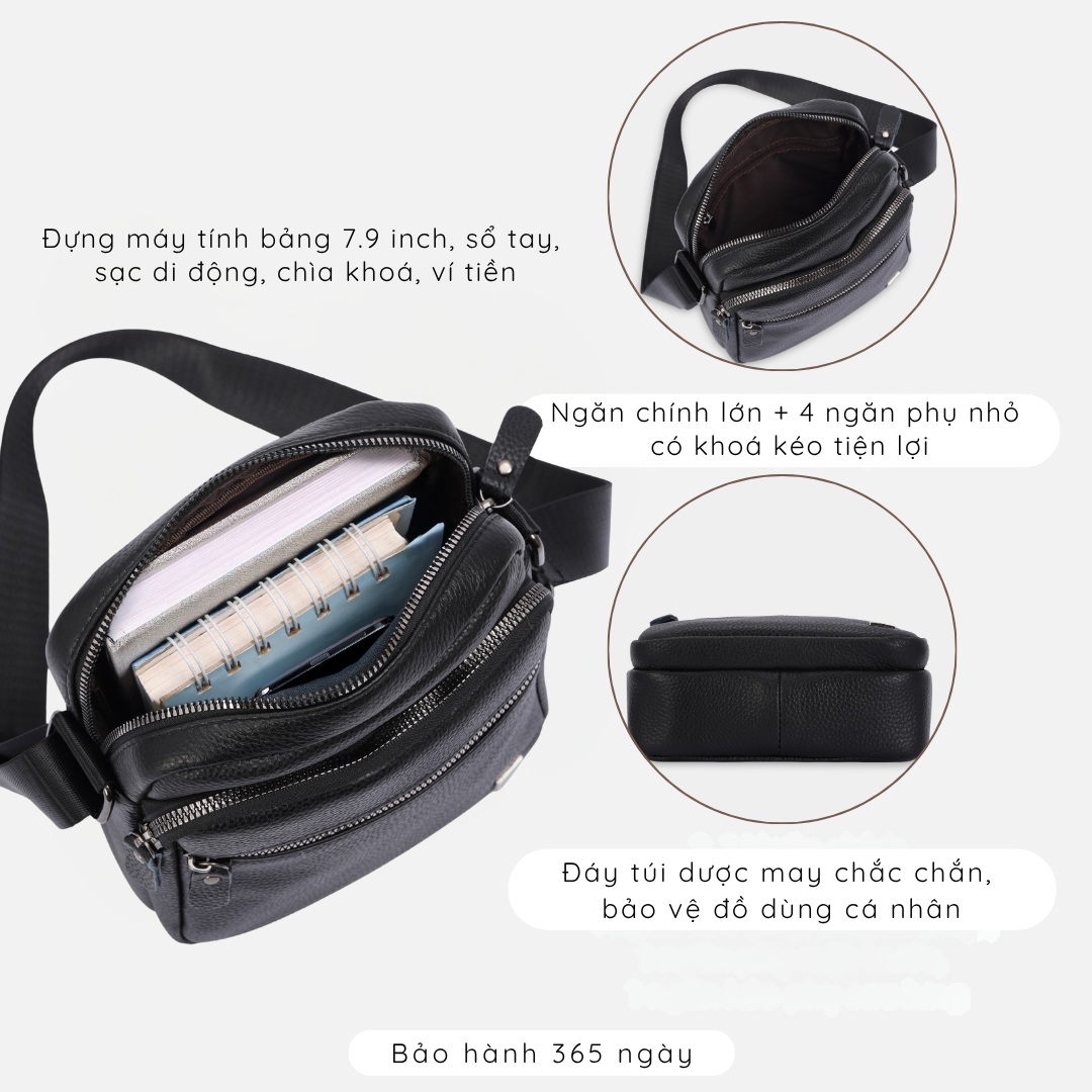 Túi đeo chéo nam da thật cao cấp, túi da công sở nam nhiều ngăn tiện lợi MB1 - 5064
