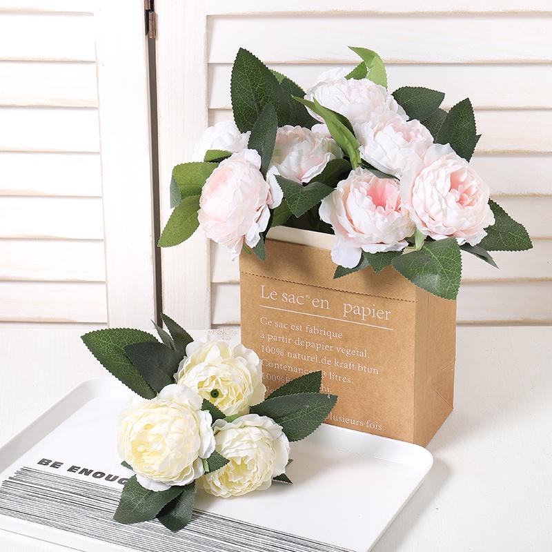 Bó Hoa Mẫu Đơn Nhân Tạo Kèm Ba Đầu Trang Trí DIY Dành Cho Gia Đình