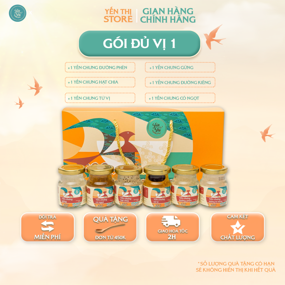 Tặng Muỗng Gỗ Đơn 450Kyến Thị - Gói Đủ Vị Nhà Thị - 30 Yến - Yến Sào Nha Trang - Gói 6 Hũ Đủ Vị