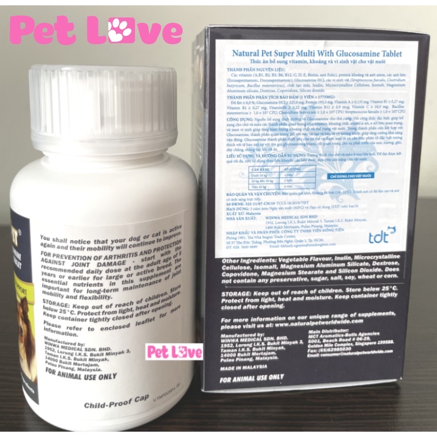 Natural Pet bổ sung dinh dưỡng và Glucosamine hỗ trợ xương khớp cho chó mèo