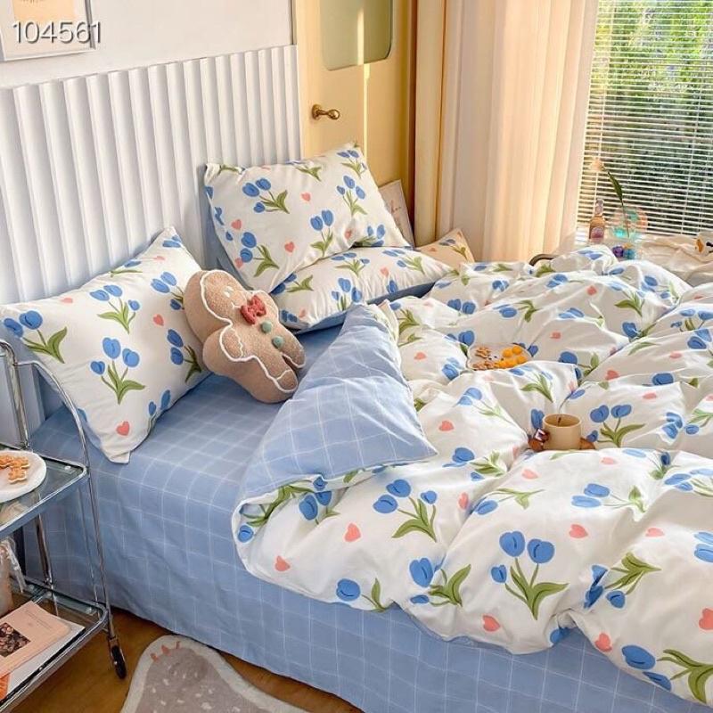 Bộ Chăn Ga Gối Cotton Living 100%cotton Hàng Nhập Khẩu Cao Cấp 4 Món Hoa tuylip