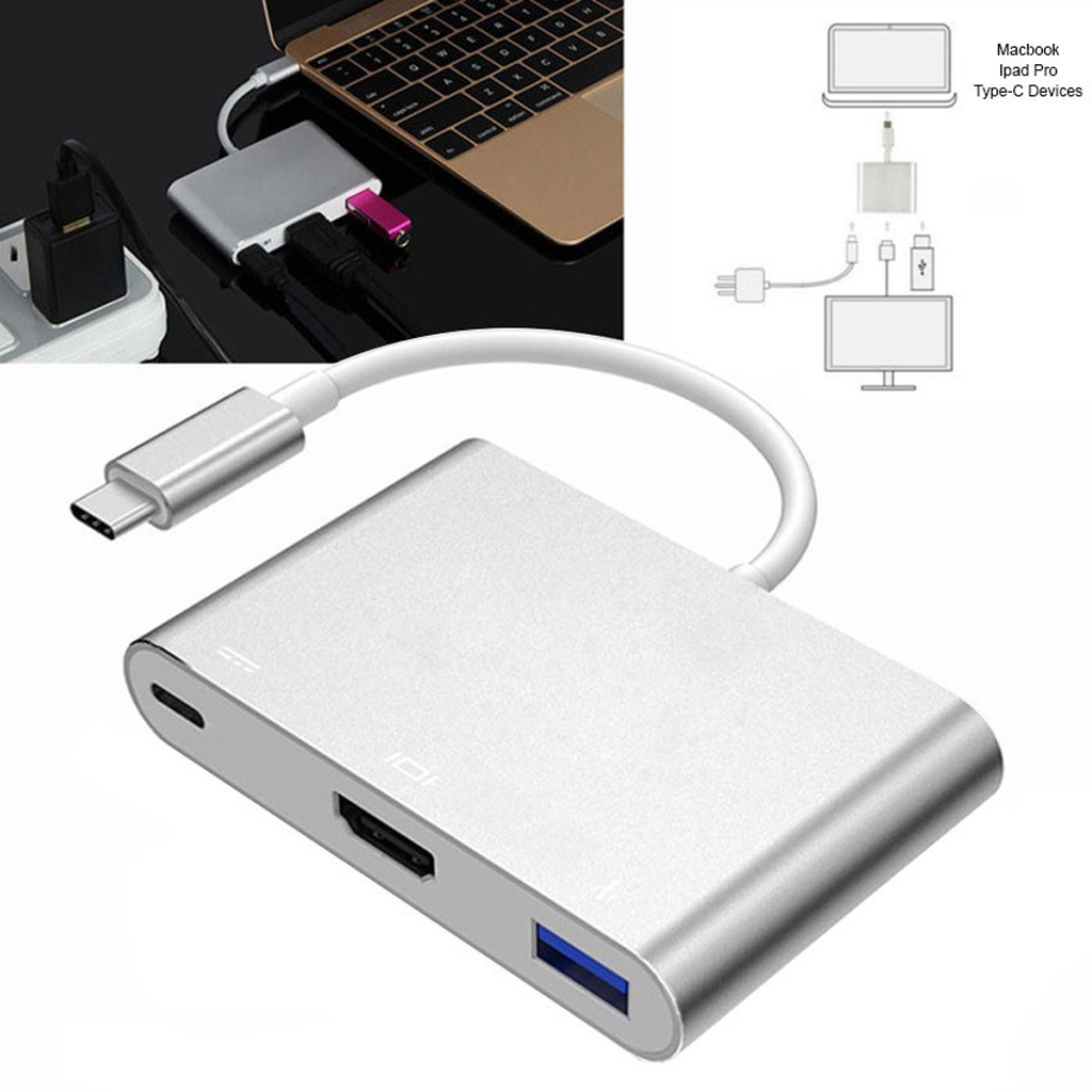 Cáp chuyển đổi hub Type C 4K Vinetteam 4 in 1 Type C ra HDMI VGA USB 3.0 và cổng sạc chuyên dụng cho điện thoại, laptop hỗ trợ chế độ Dex ( màu ngẫu nhiên) - hàng chính hãng