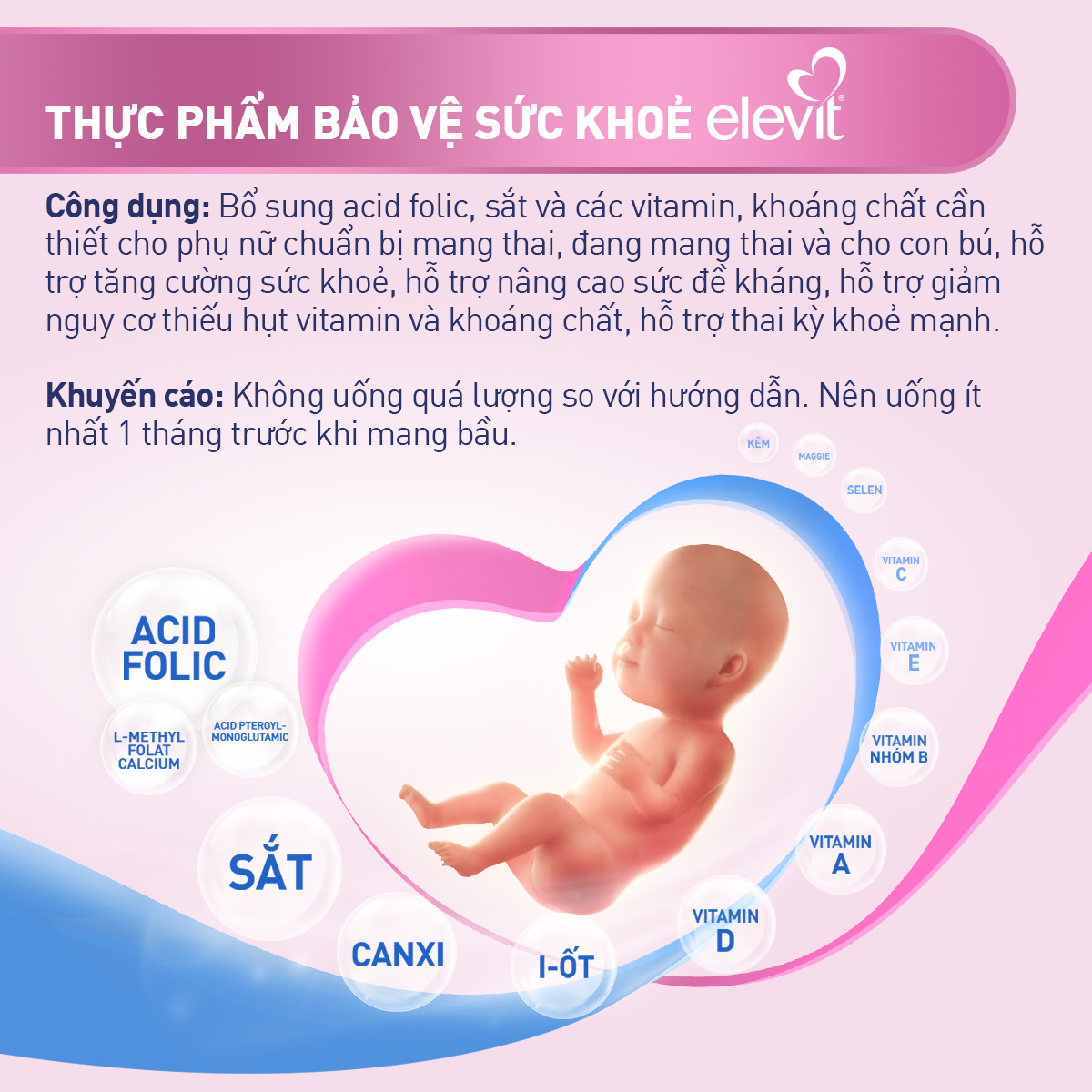 Vitamin Bầu Tổng Hợp Elevit Cho Phụ Nữ Trước, Trong và Sau Thai Kỳ 30 Viên