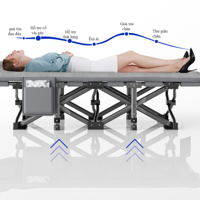 Giường ngủ gấp gọn thông minh mang đi dã ngoại tiện ích đa năng, Giường xếp nghỉ trưa văn phòng khung thép 190x68cm