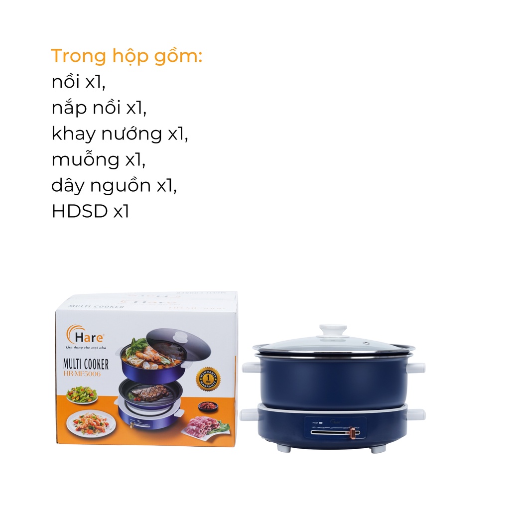 Nồi lẩu điện đa năng HR-MF5006 (5L) -hàng chính hãng thương hiệu Hare- bảo hành 12 tháng