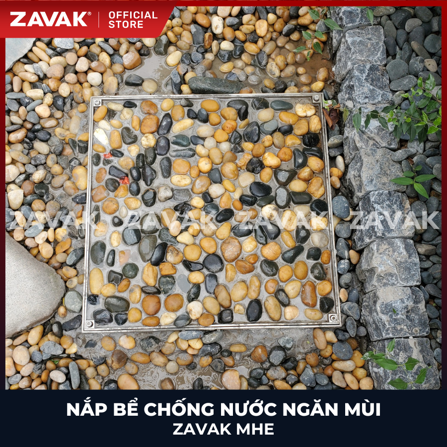 Nắp bể ngầm Zavak MHE-50 KT50x50cm, chống nước, ngăn mùi, lát gạch 1.2 cm, chịu tải xe 2.4 tấn, inox 304
