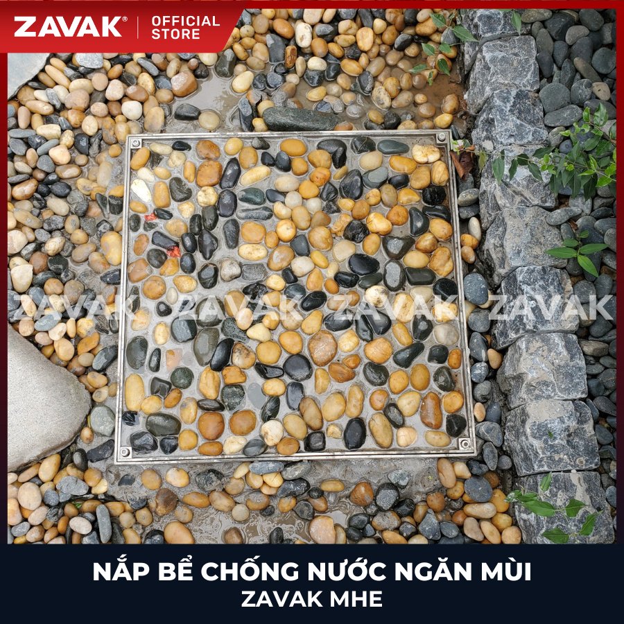 Nắp bể ngầm Zavak MHE-45 KT45x45cm, chống nước, ngăn mùi, lát gạch 1.2 cm, chịu tải xe 2.68 tấn, inox 304