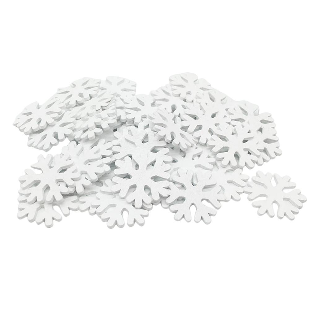 100 Pieces Pure White Wooden Snowflake Cutouts Craft Embellishment Wood Ornament for Wedding Christmas DIY Decor