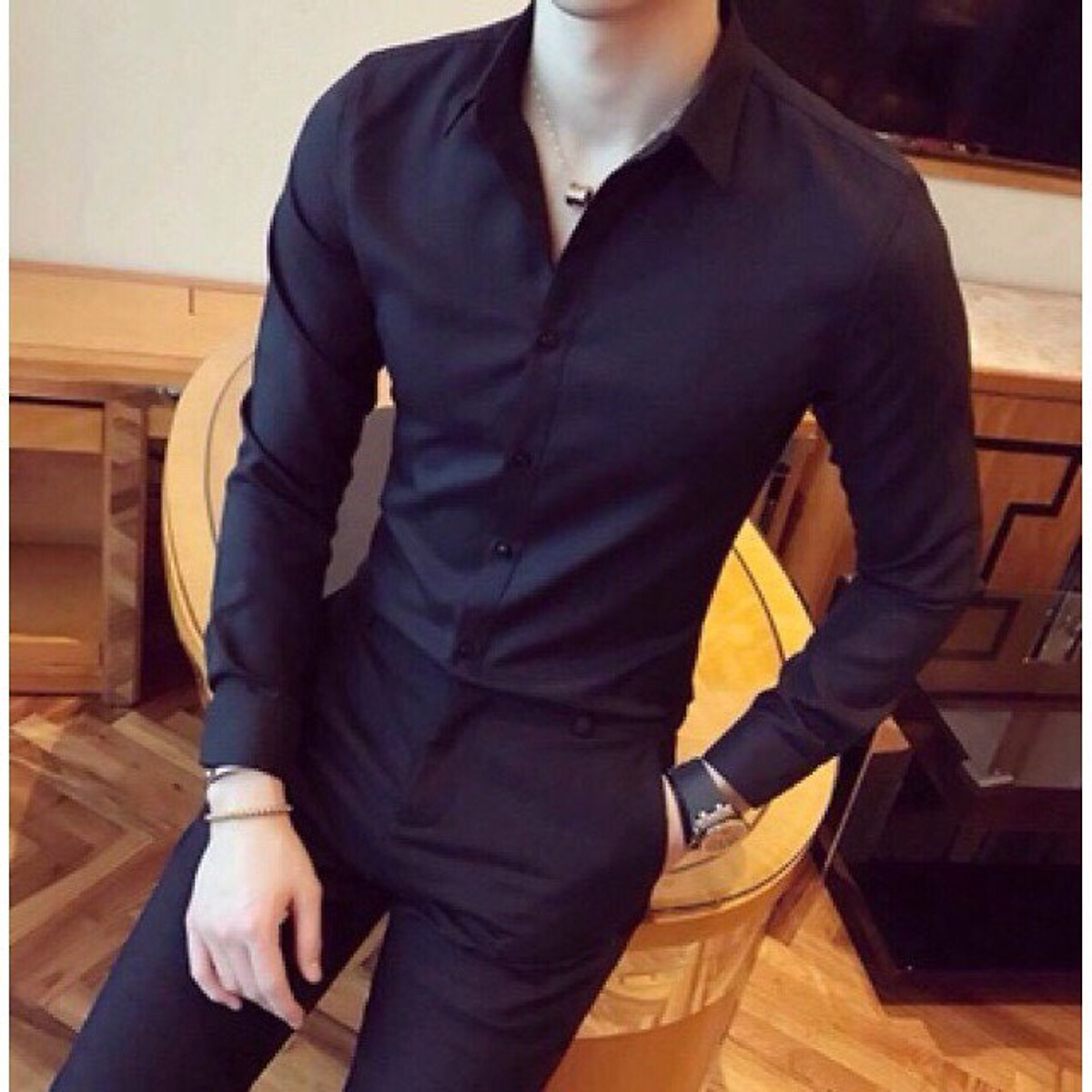 Áo sơ mi nam dài tay màu xanh đen - xanh đen - 4XL
