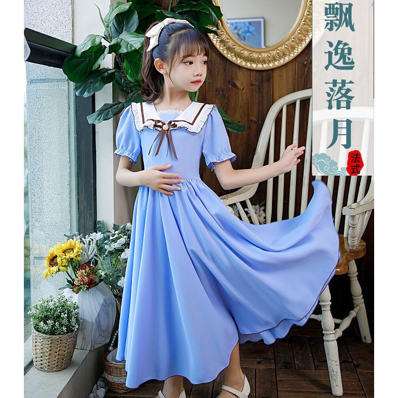 CHENGRUI Cô gái búp bê cổ Pháp ngọt ngào đầm Mid-boy siêu tiên khí chất thiếu nữ hải quân cổ váy đầm dài