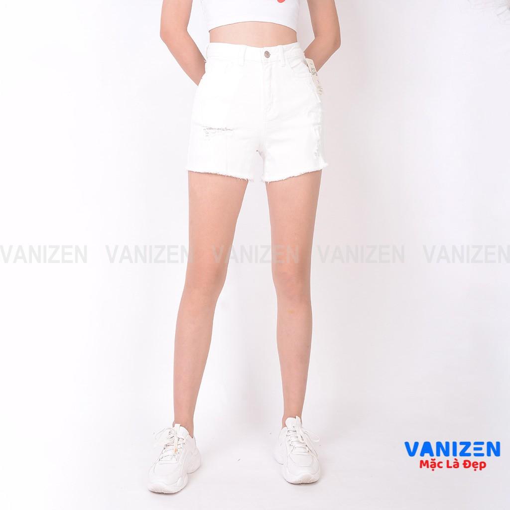 Quần short jean nữ ngắn đẹp lưng cao cạp cao gấu tua rua rách đen trắng hàng cao cấp mã 4420 VANIZEN