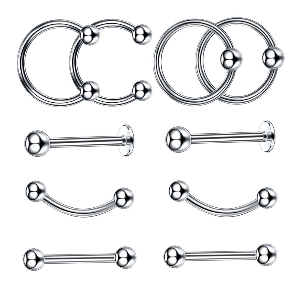 10 Pieces Nose Lip  Eyebrow  Navel Belly  Piercings 16g 6mm