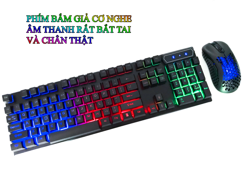 Bộ bàn phím chuột HUYLONG HL-21418 giả cơ chuyên game đèn led 7 màu xuyên phím - Hàng Chính Hãng