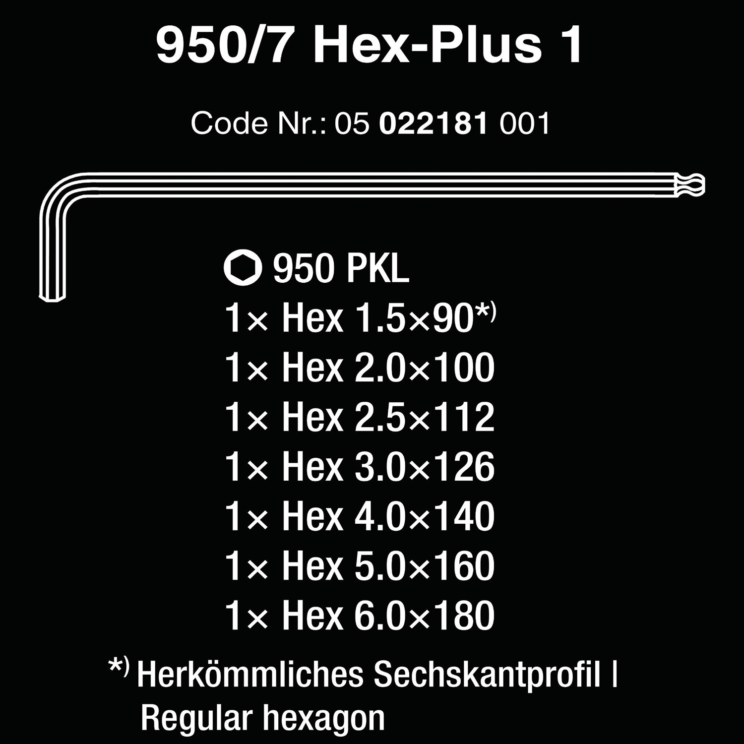 Bộ lục giác bi dài gồm 7 cái Wera 05022181001 950/7 Hex-Plus 1