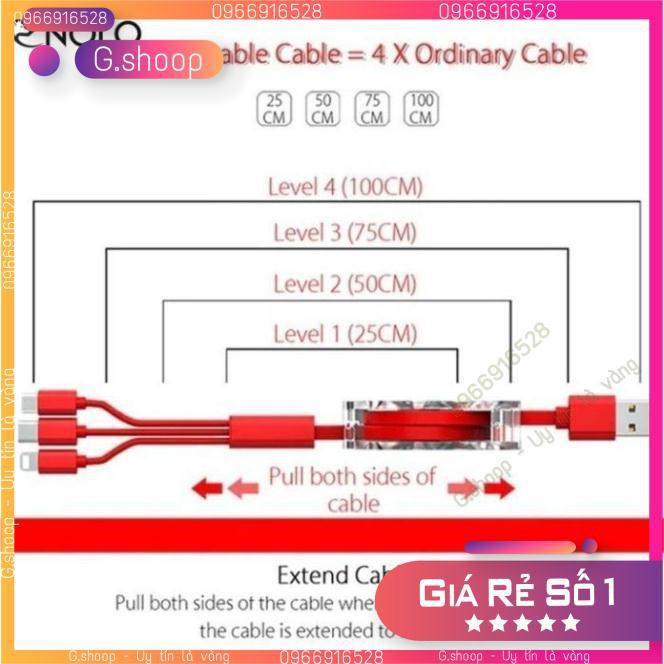 Cuộn cáp sạc thông minh 3 đầu - dây cáp sạc 3 đầu rút siêu bền S1975