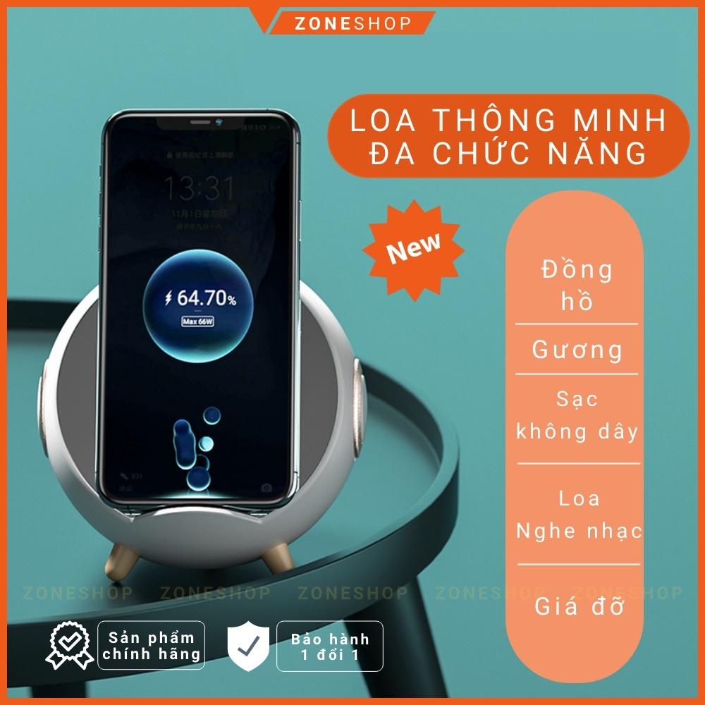 Loa bluetooth đa chức năng ZONEHOUSE Chính hãng, đế sạc điện thoại không dây, đồng hồ báo thức gương