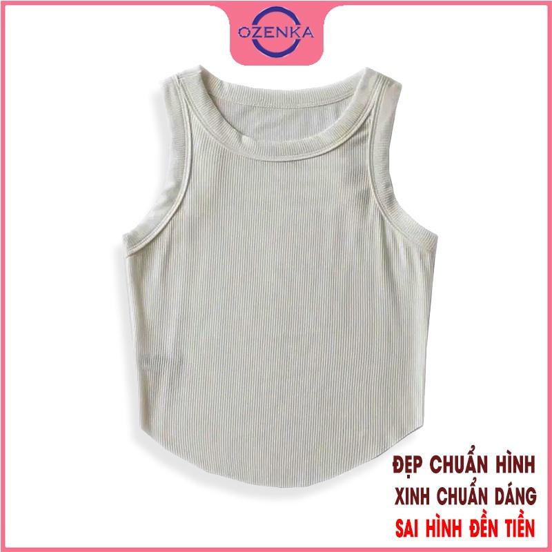 Áo sát nách croptop vạt bầu cổ tròn ôm nữ OZENKA chất len gân đẹp cao cấp đen trắng freesize dưới 50 cân