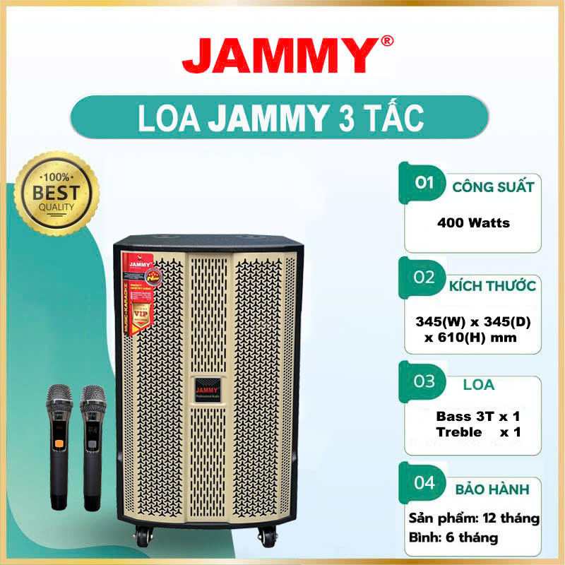 Loa kéo 3 tấc Jammy F3035K - _Kích thước: 345 (W) x 345(D) x 610 (H)mm _Công suất: 400Watts- Hàng chính Hãng