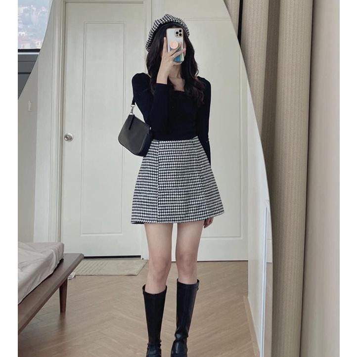 Set dạ kẻ kèm mũ