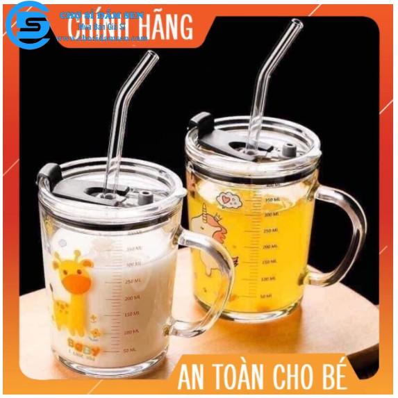 Ly cốc có nắp chịu nhiệt thủy tinh có chia vạch , cốc ly pha sữa cho bé