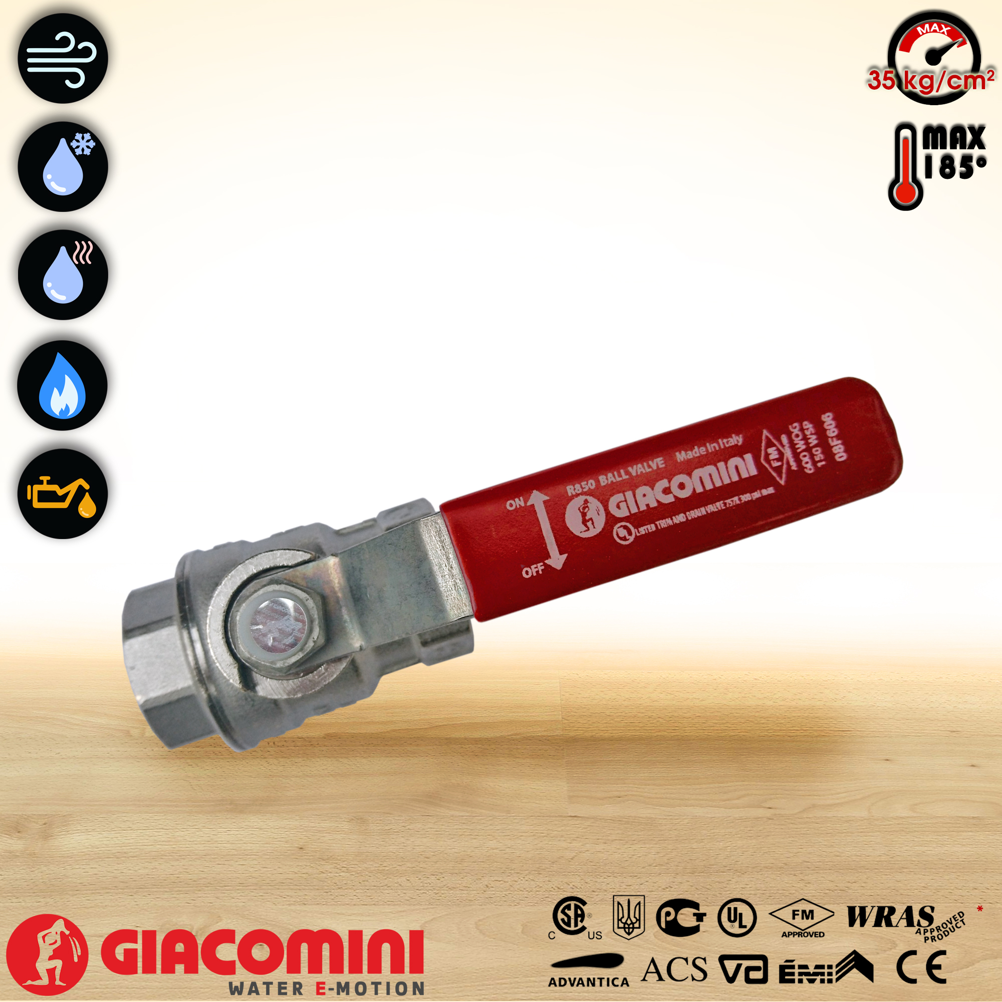 Hộp x 5 Van bi đồng mạ crôm R850 Giacomini - DN20