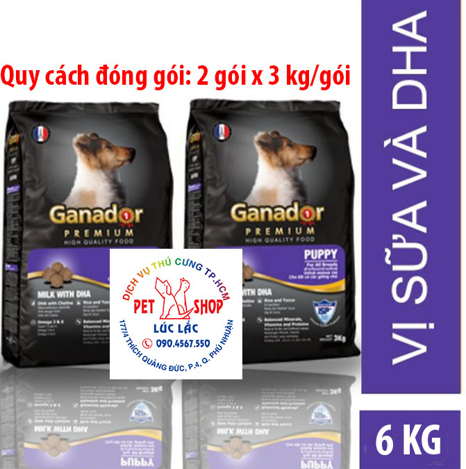 Combo 2 gói thức ăn cho chó con vị sữa &amp; DHA Ganador Puppy Milk with DHA 3kg