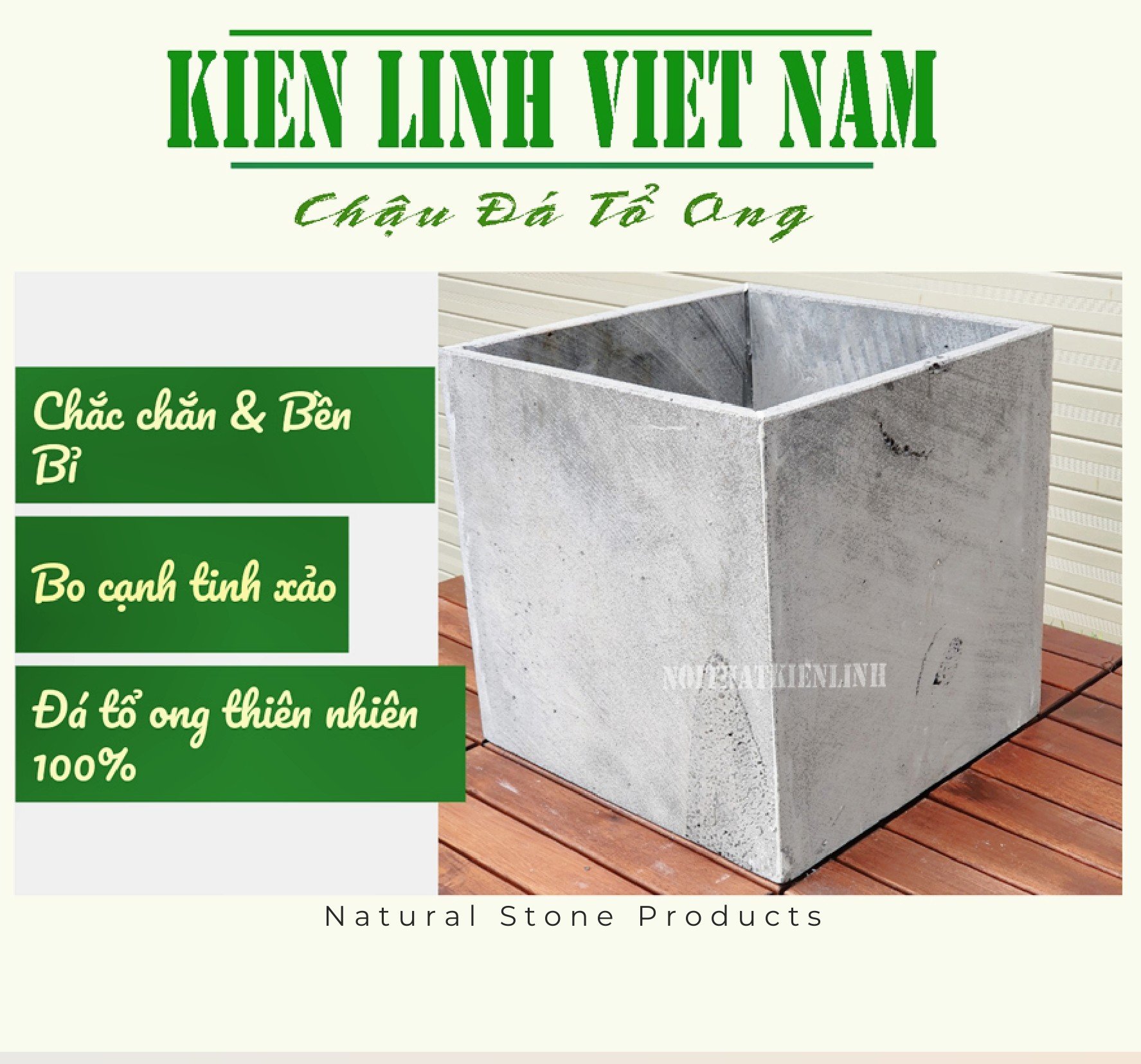 Chậu cây đá ong xám tự nhiên hình vuông 30x30x30cm siêu bền bỉ
