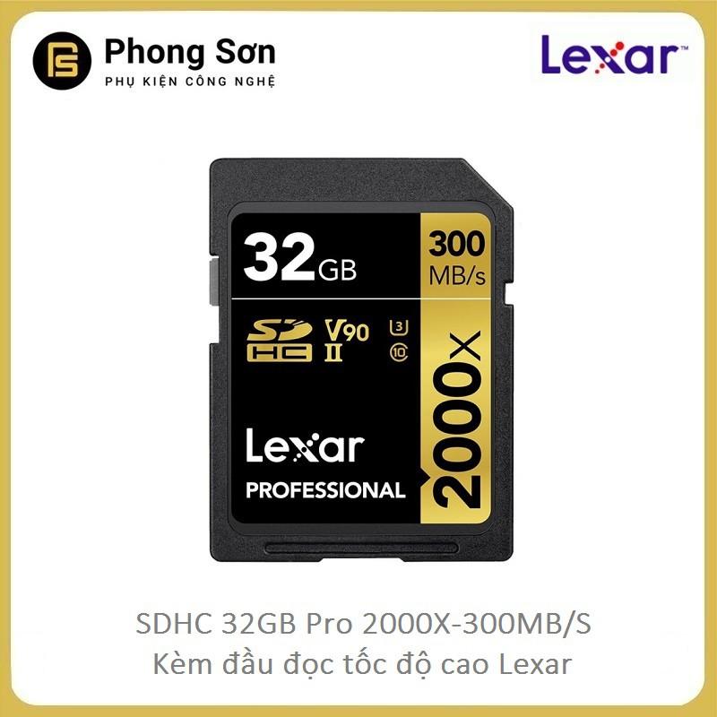 Thẻ nhớ SDHC 32GB Pro 2000x 300mb/s Lexar ,Kèm đầu đọc tốc độ cao - Hàng CHính Hãng