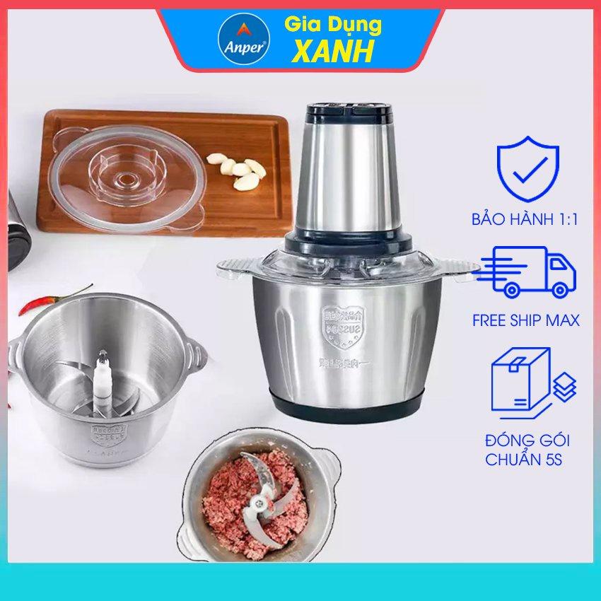 ✑Máy xay thịt đa năng cối Inox 304 dung tích 2L 4 lưỡi dao bằng thép sinh tố tỏi tiêu thức ăn sunhouse