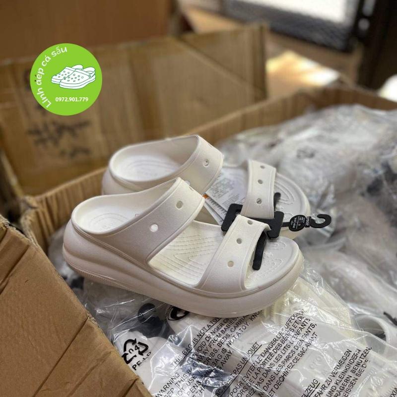 Dép lê 2 quai đế xuồng Cross Crush màu trắng dành cho nữ cao 6cm liền khối, êm, chắc