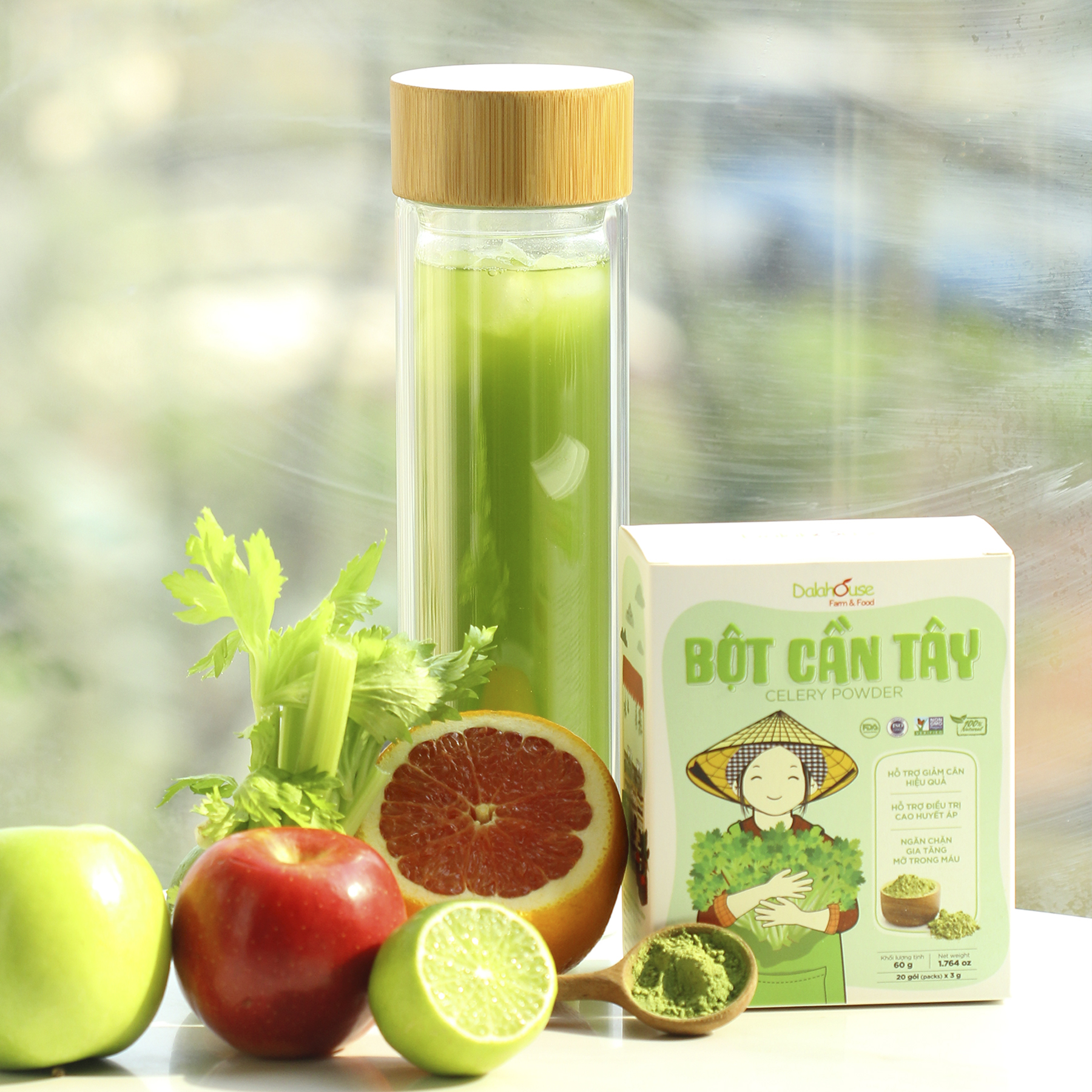 Bột Cần Tây Nguyên Chất Dalahouse Hộp 60g - cần tây giảm cân hiệu quả, detox thanh nhiệt giải độc, làm đẹp da