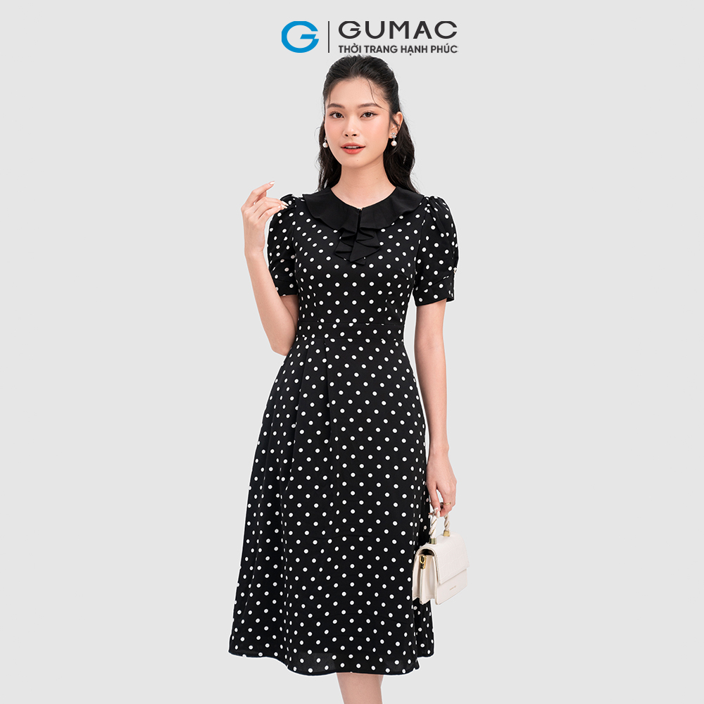 Đầm bi phối bâu cổ thời trang GUMAC DC12066