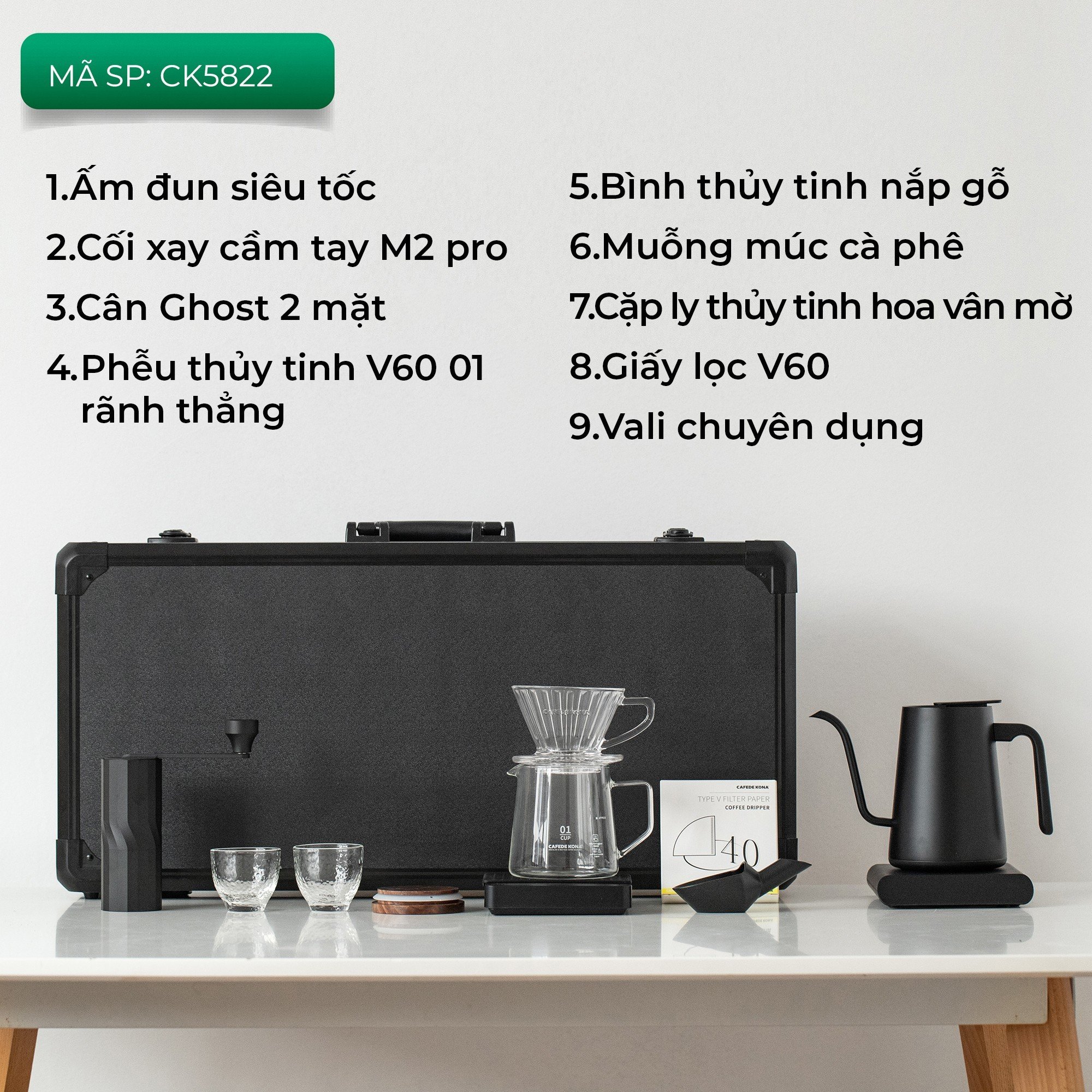 COMBO bộ cà phê V60 BLACK FAMILY CAFE DE KONA