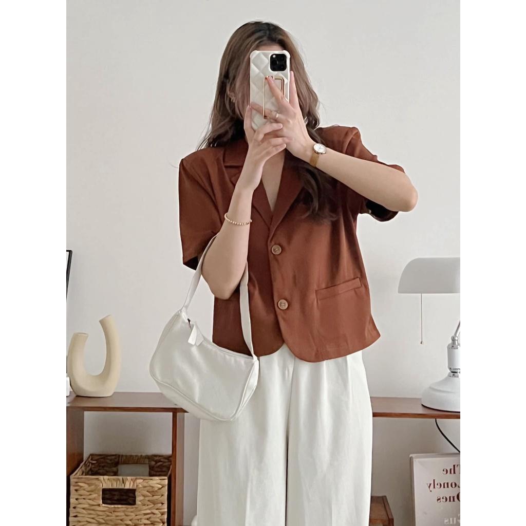 Áo blazer dài tay tông xanh lá đậm pháp lạ mắt form áo siêu to Áo blazer Dày dặn dáng rộng