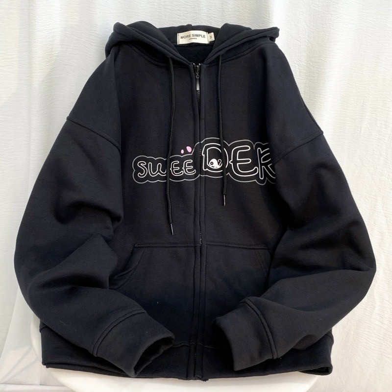 Áo Khoác Nỉ Chữ SWEEDER Có Nón Mũ 2 Lớp - Kiểu Hoodie Có Khóa Kéo Zip Nam Nữ Cặp Đôi - Thu Đông