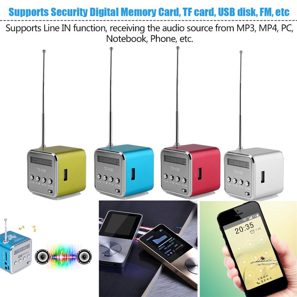 Mini TD-V26 Loa đài FM kỹ thuật số Màn hình LCD Loa âm thanh nổi Hỗ trợ trình phát Bluetooth Micro Thẻ TF Phát lại đĩa U Màu sắc: Xanh quân đội