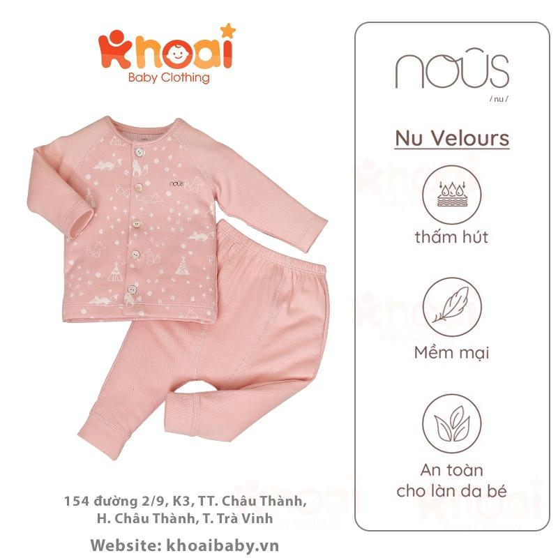 Bộ cài thẳng dài Nous cáo hồng đào - Chất liệu Nu Velours 95% cotton thiên nhiên