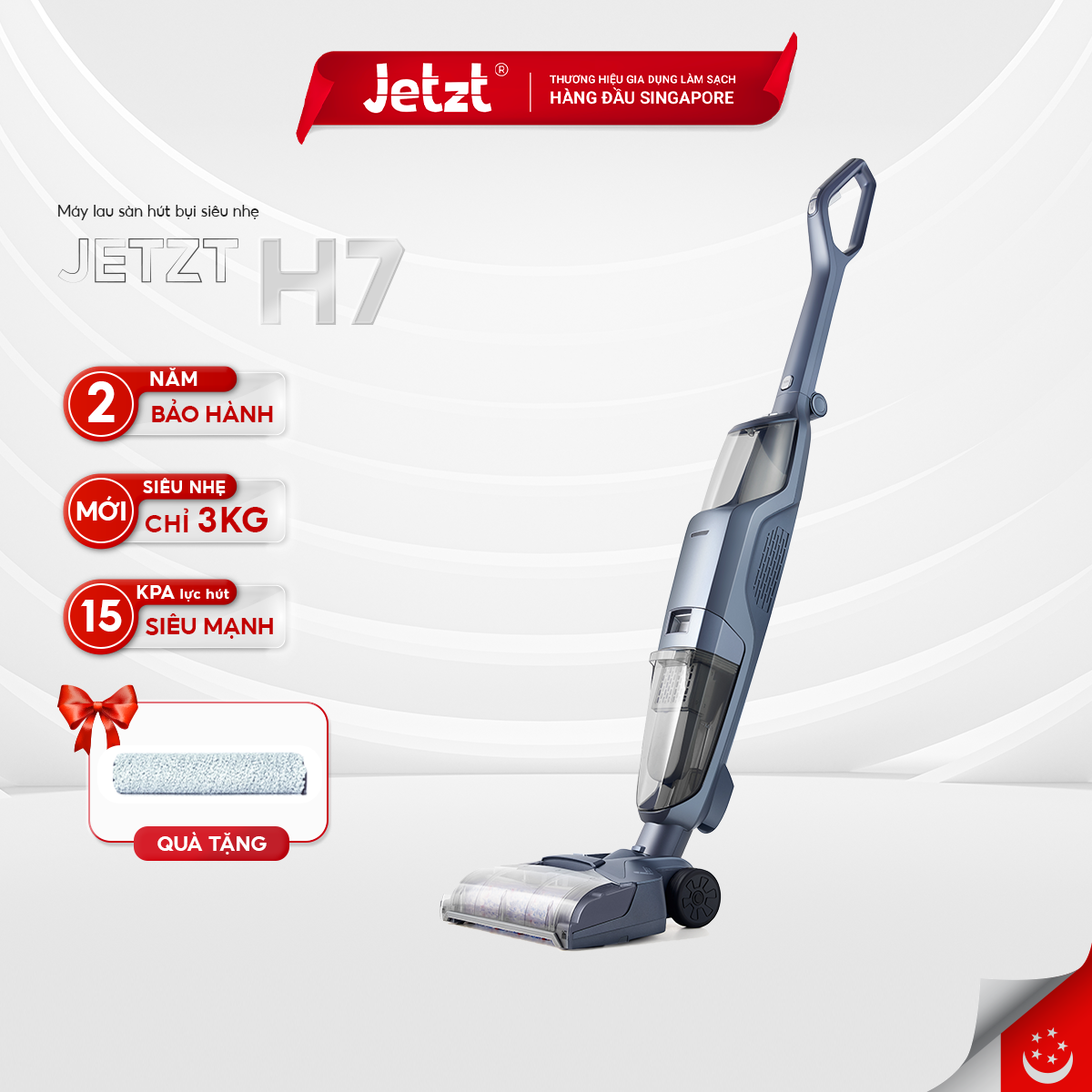 Máy lau sàn hút bụi trọng lượng siêu nhẹ JETZT H7, Hàng chính hãng