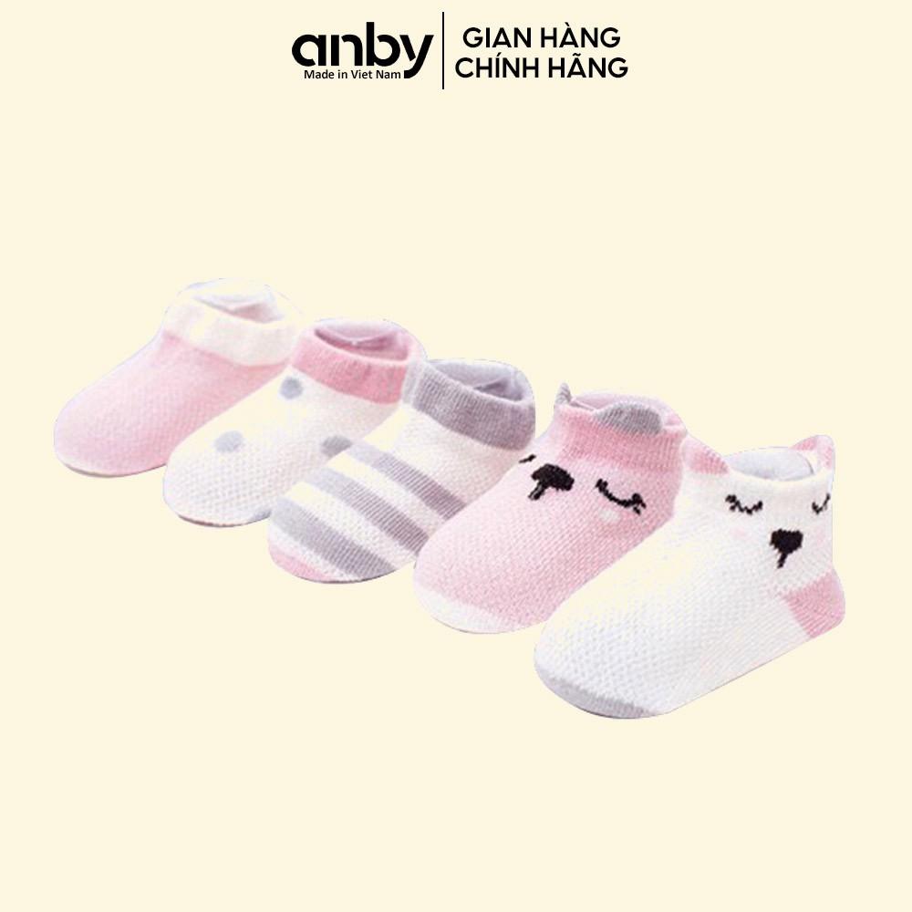 Set 5 đôi tất lưới trẻ em ANBY cotton chống trượt cho bé từ sơ sinh đến 2 tuổi