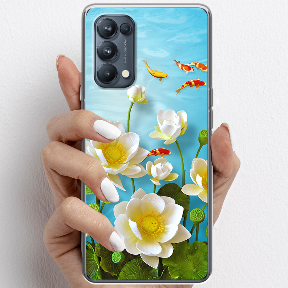 Ốp lưng cho Oppo Reno5, Reno5 Pro  nhựa TPU mẫu Hoa sen cá chép đỏ