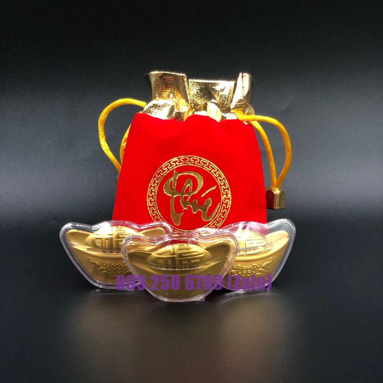 SẴN HÀNG Thỏi Vàng Thần Tài Mạ Vàng Kèm Túi Gấm Phúc Lộc , Làm Quà Tặng Cực Vip Khai Lộc