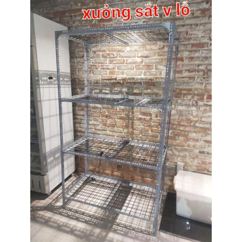 kệ sắt v lỗ (lưới sắt ô vuông) 4 tầng .Rộng 40cm x Dài 80-1M-1,2M xCao nhiều kích thước