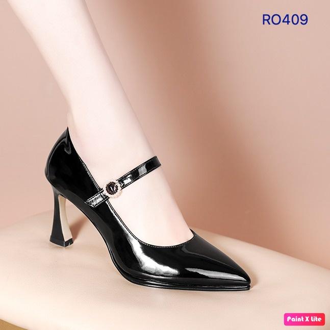 Giày cao gót nữ đẹp đế vuông 7 phân hàng hiệu rosata màu đen ro409