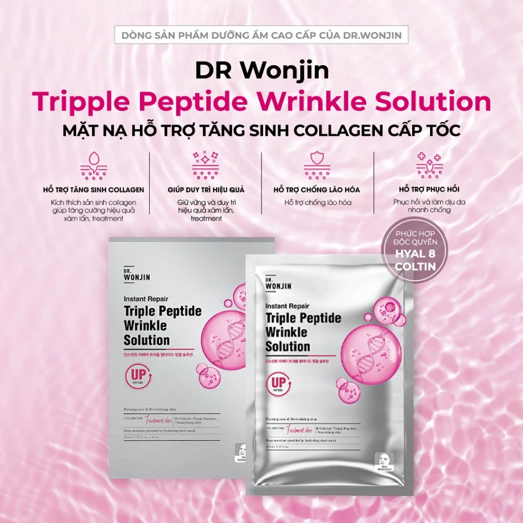 Combo 10 Mặt Nạ Tăng Sinh Collagen Cấp Tốc Dr.WonJin Instant Repair Triple Peptide Wrinkle Solution Mask 30g x10