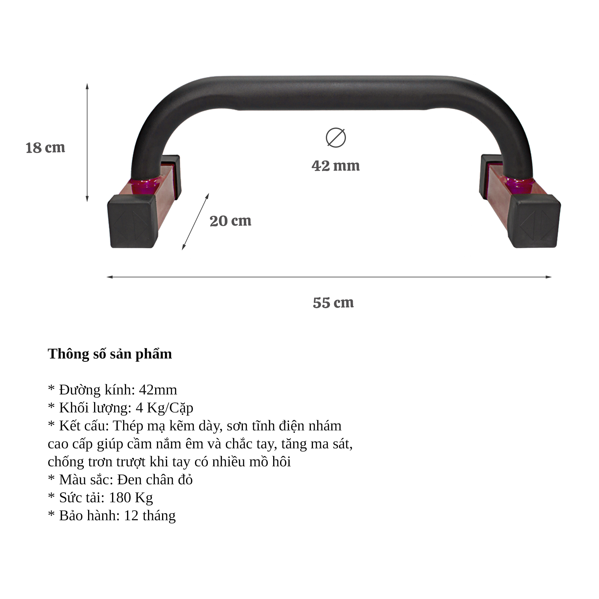 Dụng cụ chống đẩy, hít đất, Parallettes Push up Pocorrys cao 18cm