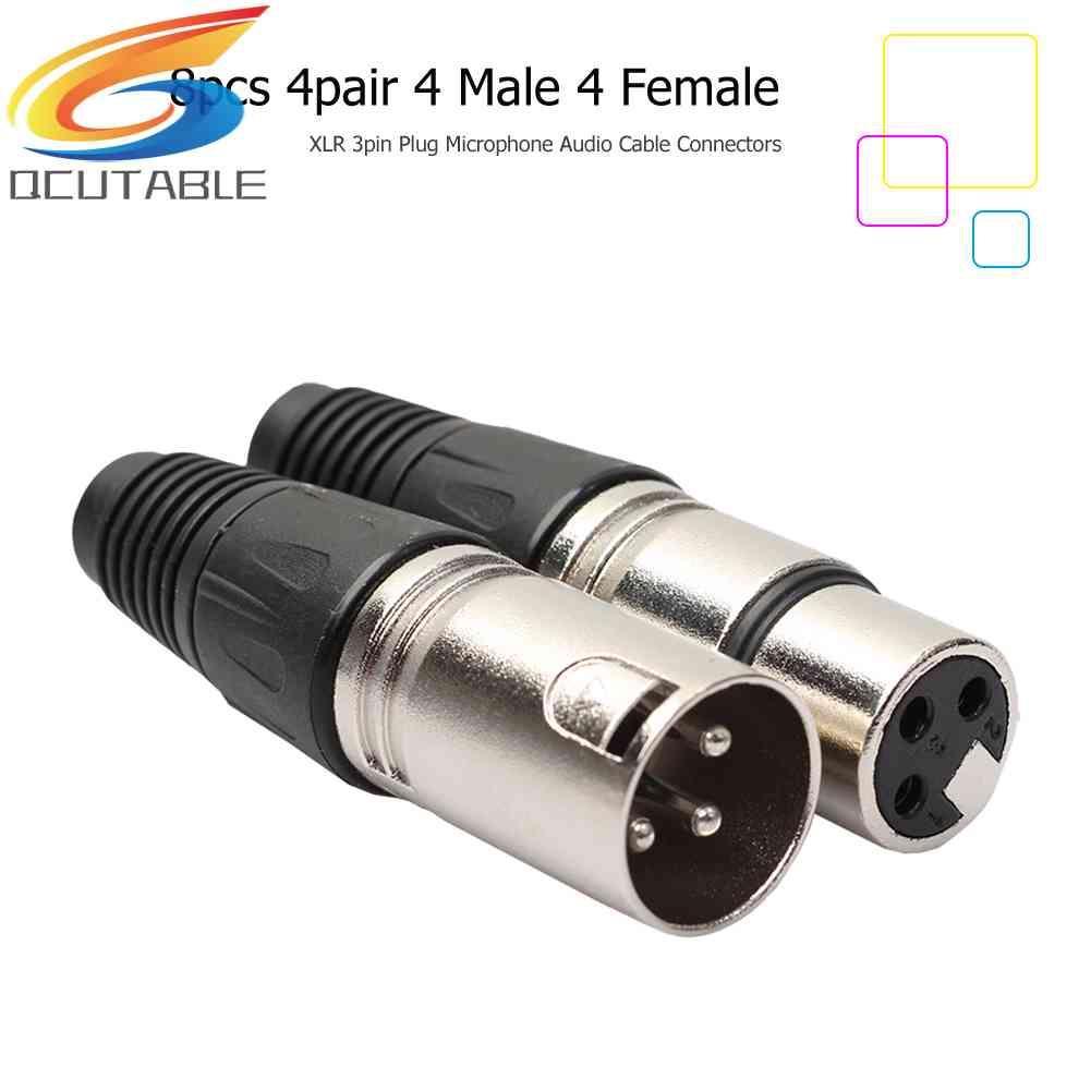 Set 8 Đầu Nối Dây Cáp Âm Thanh Micro 4 Male 4 Female XLR 3Pin