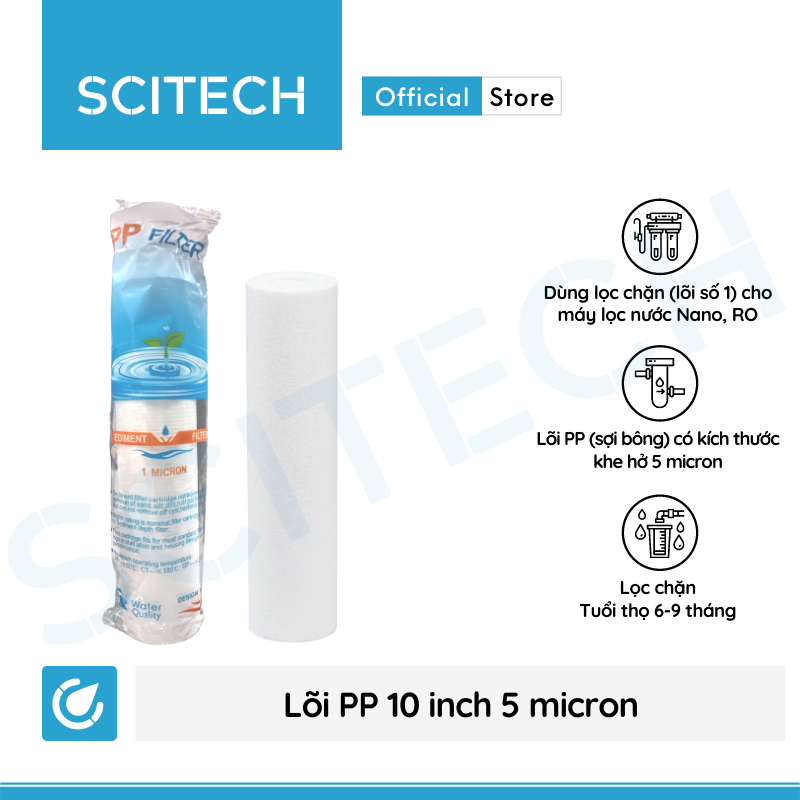 Lõi lọc nước số 1 PP 10 inch 5 micron dùng trong máy lọc nước Nano/UF/RO, bộ lọc thô - Hàng chính hãng