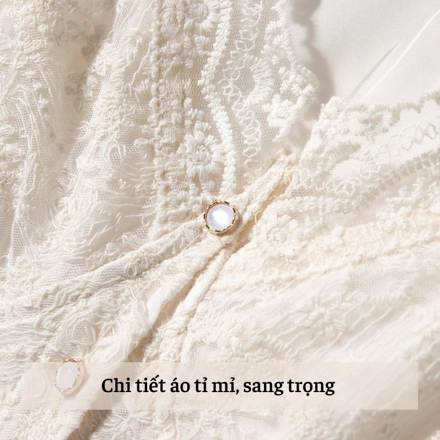 Áo sơ mi trắng nữ ren hai lớp mẫu 2021
